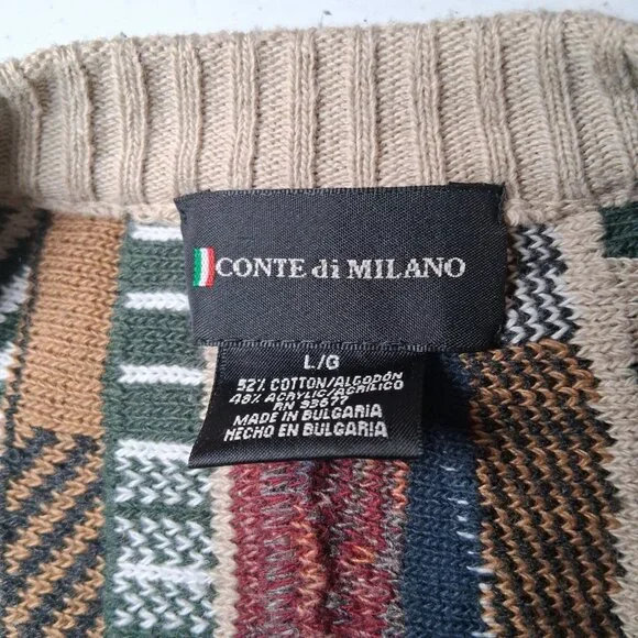 Vintage 1990s Conte di Milano Cardigan Sweater Vest Men Large 3D Knit Button Up